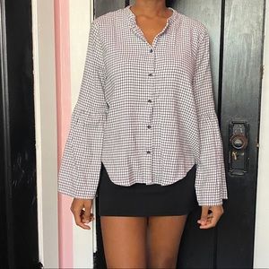 Madewell black and white gingham bell sleeve shirt